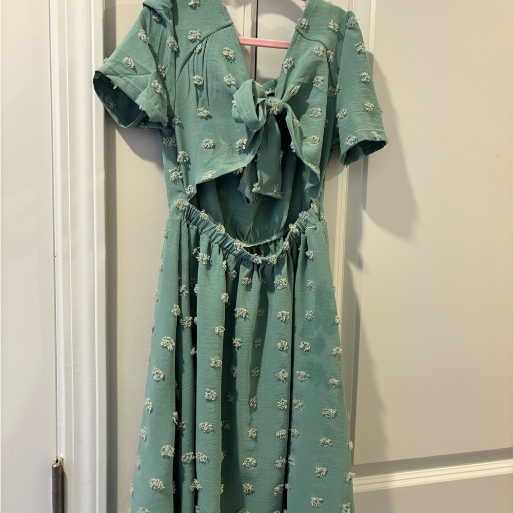 Girls' Sage Green Tie-Front Dress